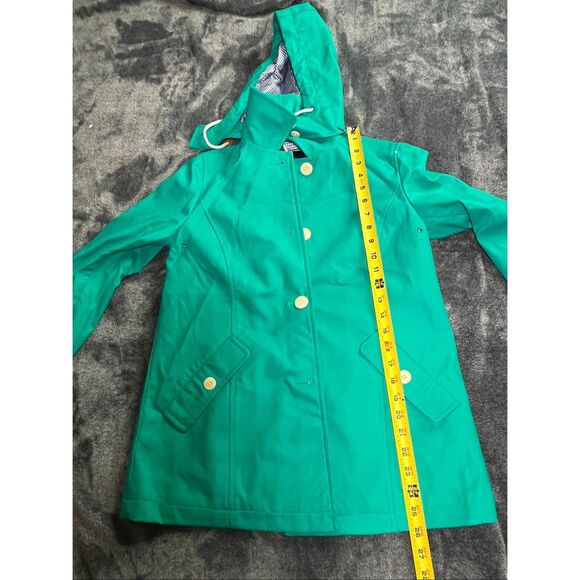 Talbots Women Teal Hooded Rain Jacket Waterproof Coat Button Front Size S - Picture 6 of 6